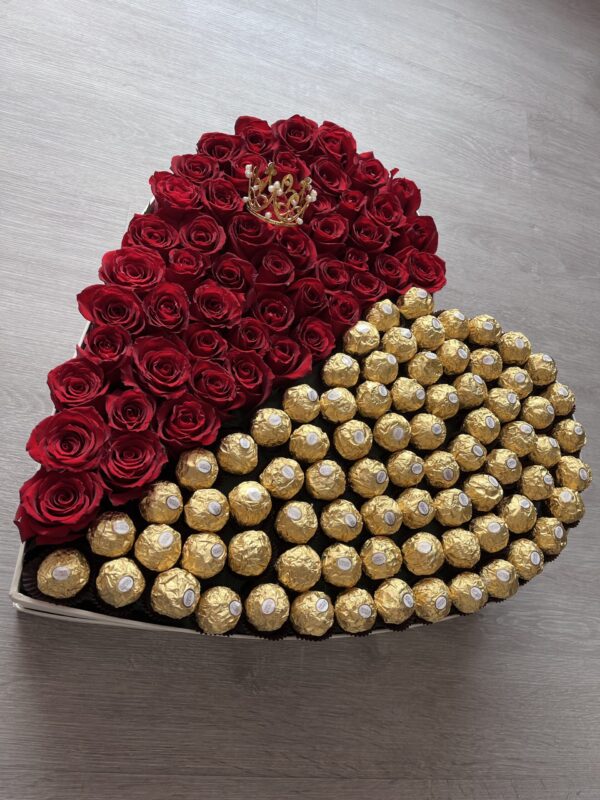 Corazón rosas y chocolates grande