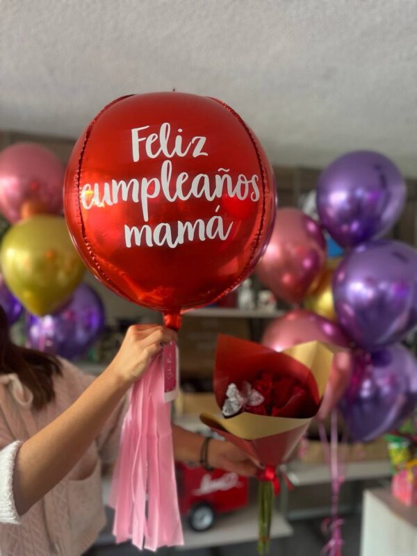 Combo globo orbz y ramo de flores