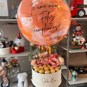 Globo, flores y chocolates
